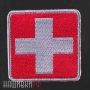 Нашивка медицинский серый крест на красном фоне 6х6 см.
