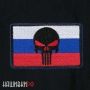Нашивка на липучке с черепом на фоне флага РФ