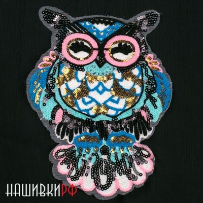 Нашивка на спину сова, расшитая пайетками
