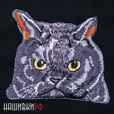 Серый кот термо нашивка