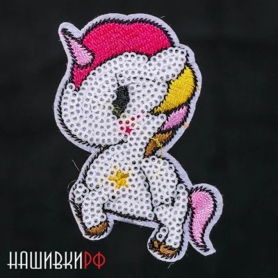 Мультяшный единорог нашивка с пайетками
