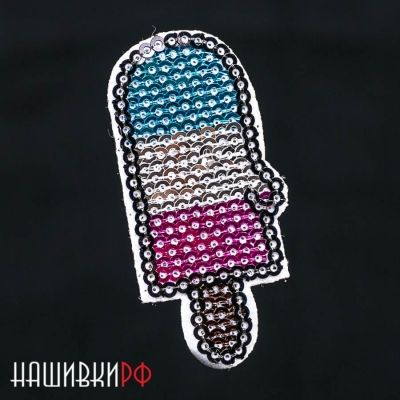 Трехцветное мороженое нашивка с пайетками