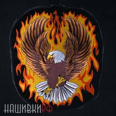 Нашивка на спину орел в огне. Вышивка для куртки - орел и огонь